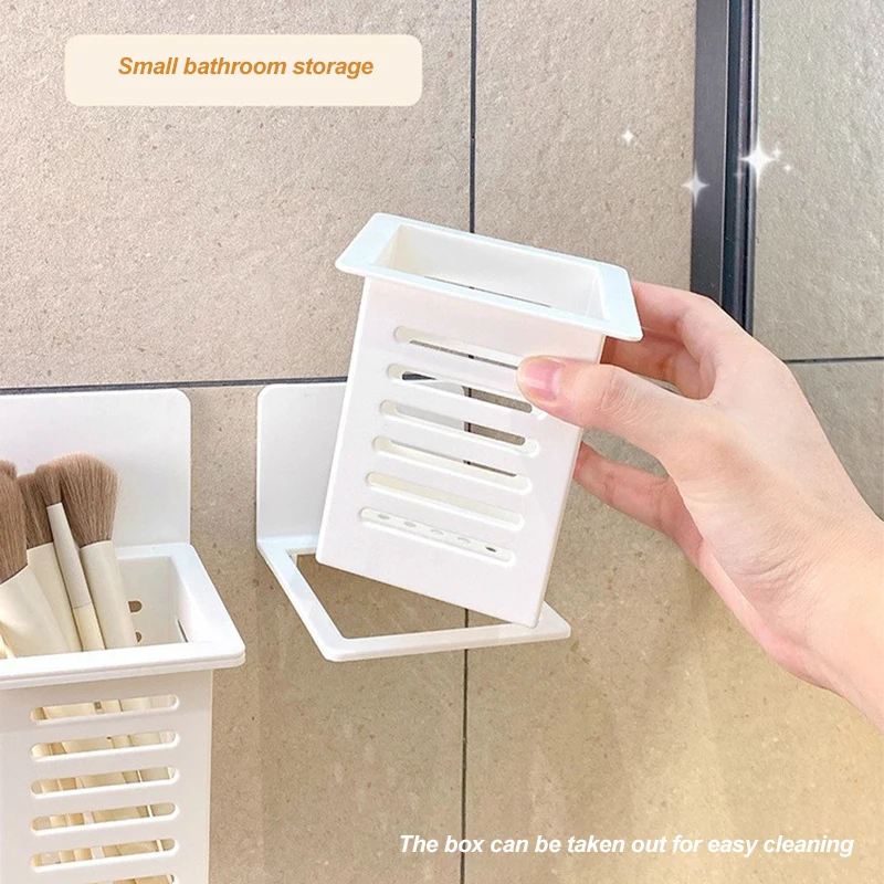 Wall Mounted Storage Rack Toothpaste Toothbrush Organizer Self-adhesive Storage Basket Floating Shelves Hollow Drain Rack