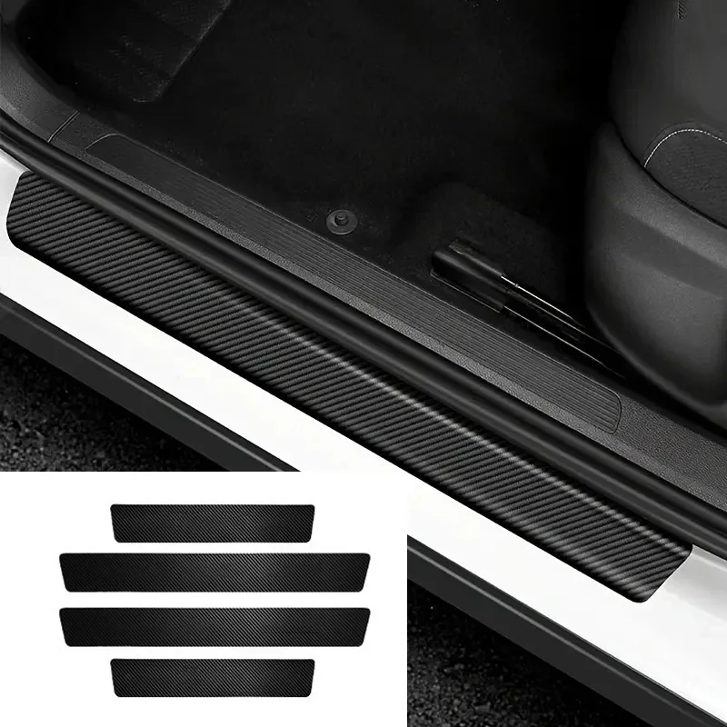 5pcs/4pcs set Carbon Fibre Threshold Protection Strip Universal Anti-scratch and Anti-collision Door Decorative Strip Sticker
