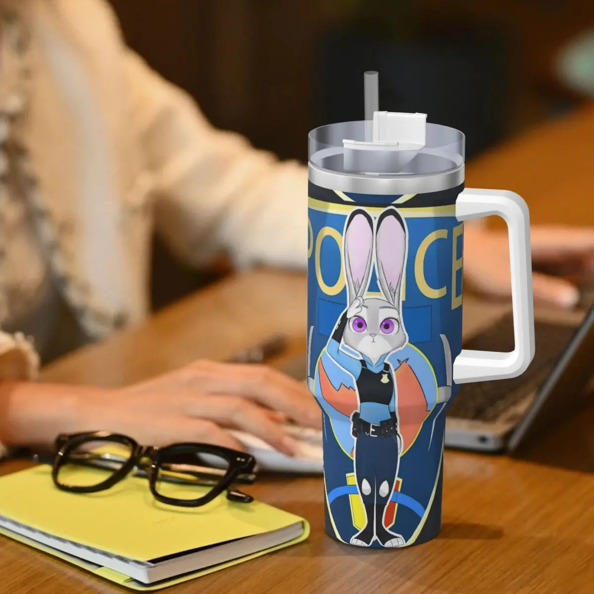 Edelstahl-Becher Zootopia Nick Judy Anime-Autobecher mit Strohhalmen, Camping-Kaltwasserflasche, isolierte große Thermobecher