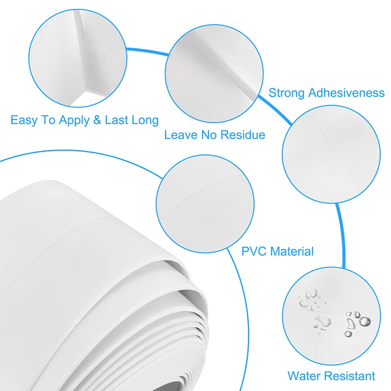 2ชิ้นแผ่นแปะเทปซีลกั้นห้องอาบน้ำทำจาก PVC สติกเกอร์ติดผนังแบบกันน้ำกาวในตัวสำหรับกันราในอ่างล้างจานและห้องครัว