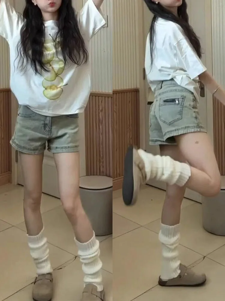 

Джинсовые шорты с высокой талией для женщин, летние, для активного отдыха, А-силуэт, с эффектом утягивания живота, повседневные, широкие штанины, из смесового хлопка