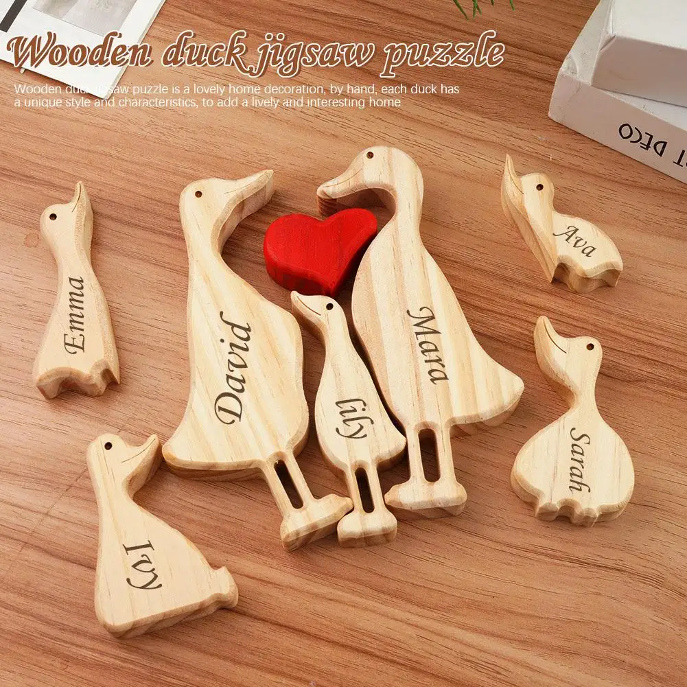 Personalized Duck Family Theme Wooden Art Puzzle 2024 Free Engraving Wooden Desktop Decorations Customized Gifts for Mom Dad