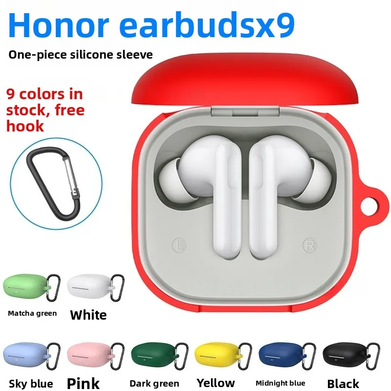 

Silicone Soft Case For Honor Earbuds X9 - Shockproof Scratch-Resistant Cover with Carabiner (USB-C Charging Compatible)