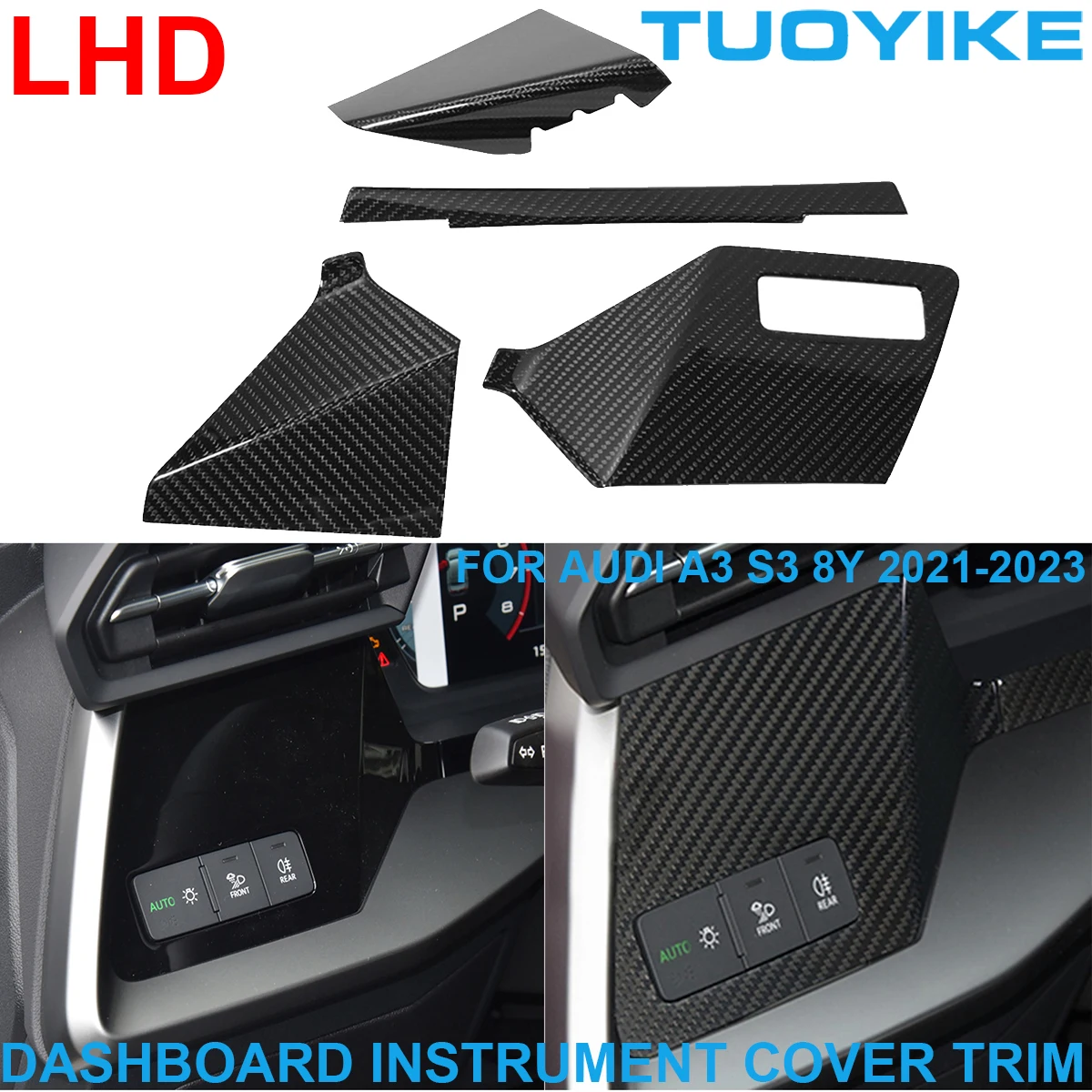 

Автомобильная настоящая сухая передняя панель из углеродного волокна, центральная отделка экрана, декоративная наклейка для Audi A3 S3 8Y 2021-23