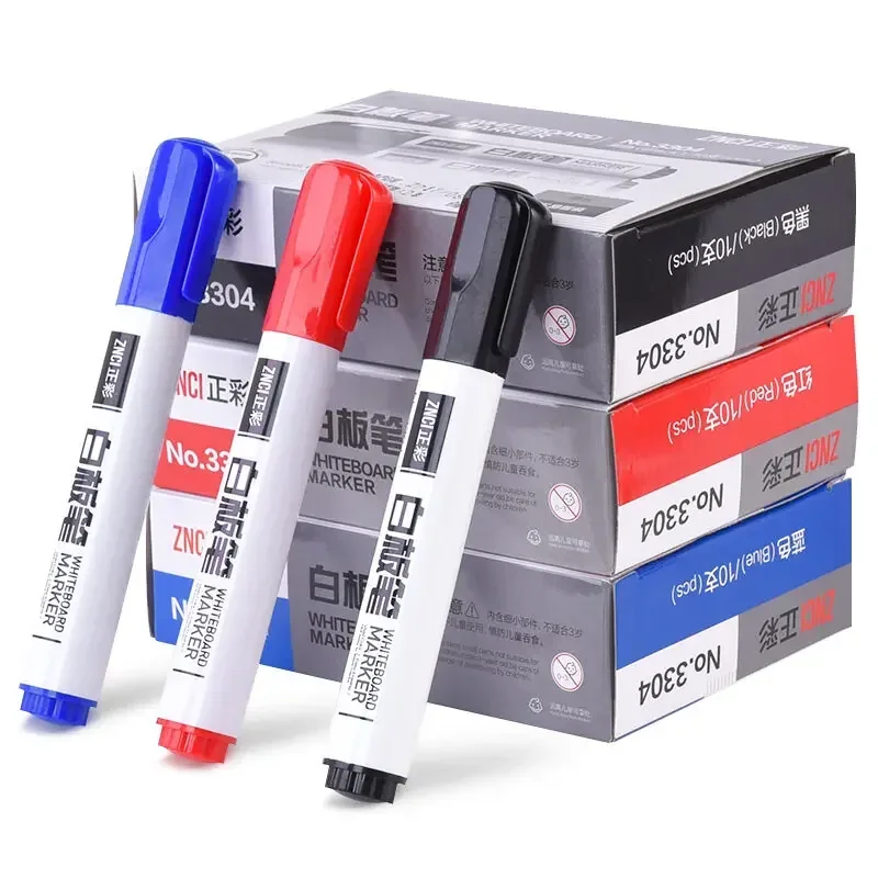 10Pcs Erasable Whiteboard Pen Set Easy To Erase and Write 2mm Thick Tip Marker Pen Large Capacity Red, Blue, Black Stationery