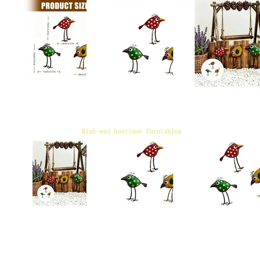 L9NB 3pcs Garden Bird Stakes Bird Art Silhouettes for Flower Rows and Pots