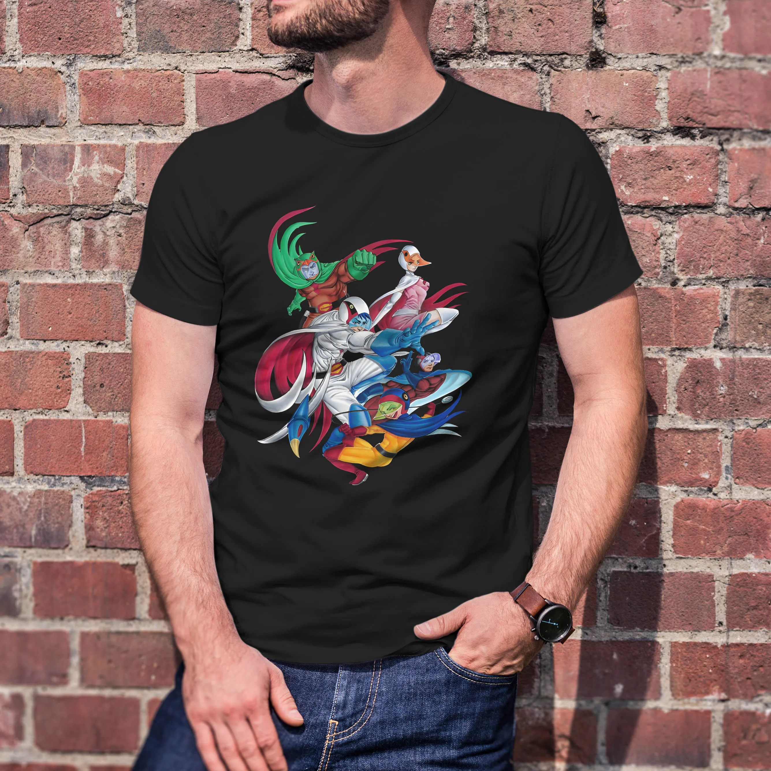 

Gatchaman Mens Clothing Graphic Printing T Shirts Unisex Casual Comfort Cotton Vintage Round Neck Streetwear Tees Short Sleeve