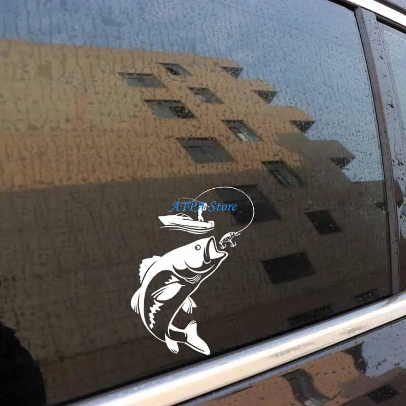 U13C Removable Fish Catcher Rod Design Car Decal Sticker PVC Easy To Clean Surfaces