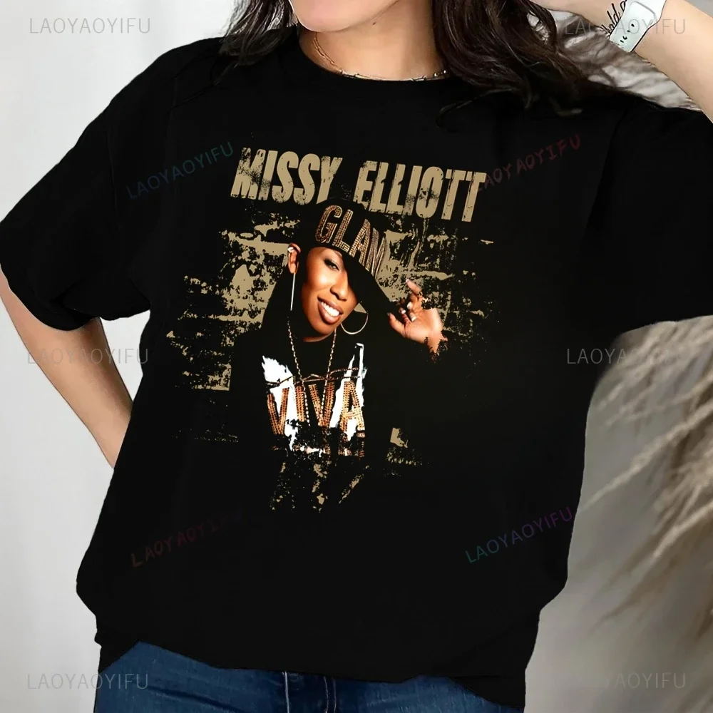 Rapper Missy Elliott Printed T-shirt Top Neutral Trend Harajuku Short Sleeve Unisex Shirt Graphic Oversized T-shirt