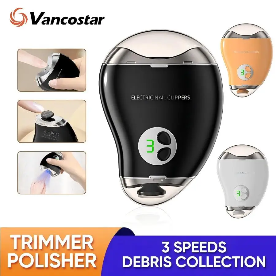 Automatic Nail Clipper 2in1 LED Light LCD Digital Display Clips Storage Fingernail Trimmer Polisher 3 Speeds Electric Nail File