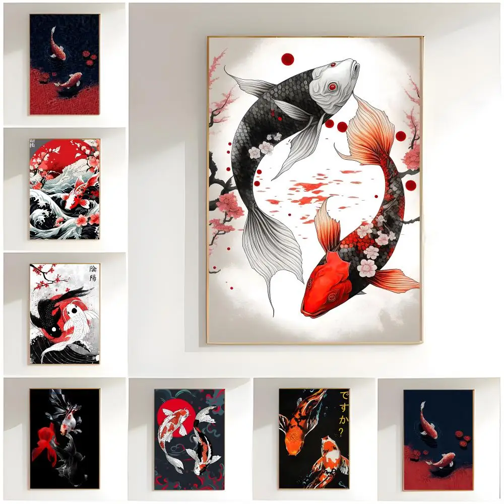 cute artwork r-red koi poster Poster Classic Wall Art  Home Decor  Peel and Stick Unframed