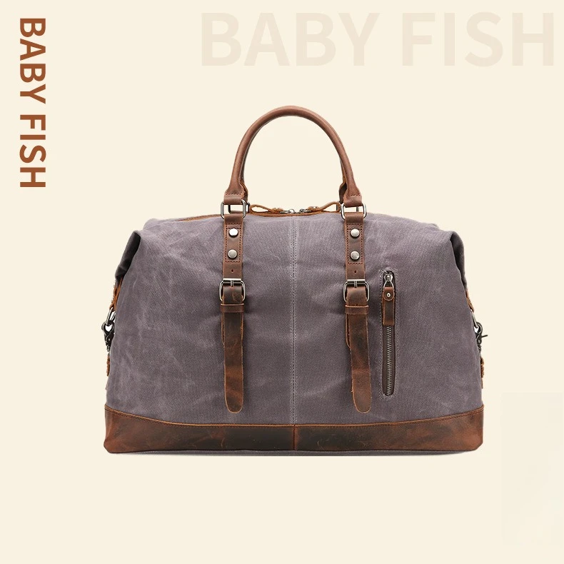 

Retro men's travel bag with large capacity, hand-held, color-matched leather canvas, and women's single-shoulder backpack