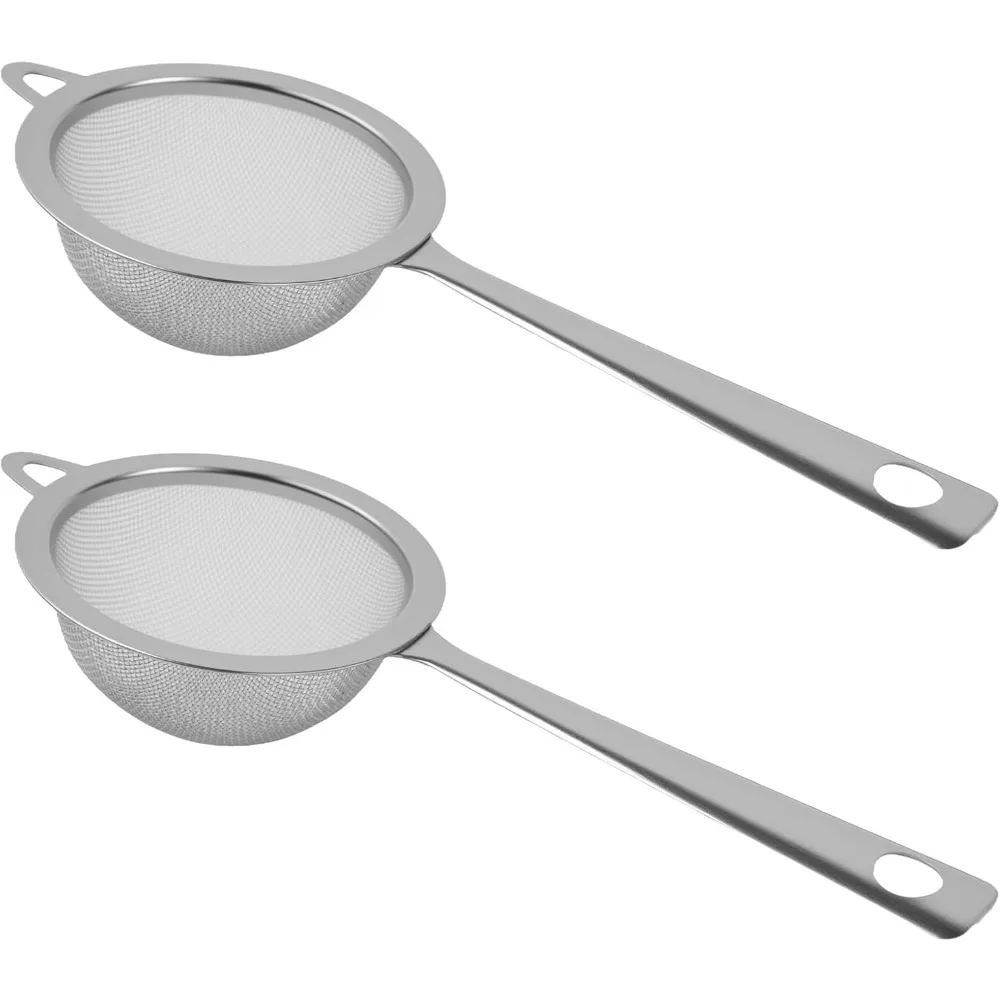 

2 Pack Fine Mesh Strainers for Kitchen, Stainless Steel Small Sieve Sifter with Handle, Cocktail Strainer for Tea Juice Strainin
