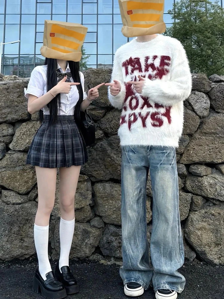 

Мужской вязаный свитер American Sle из норкового вельвета, зимний повседневный длинный свитер-пуловер с круглым вырезом, мягкий и теплый, для пар