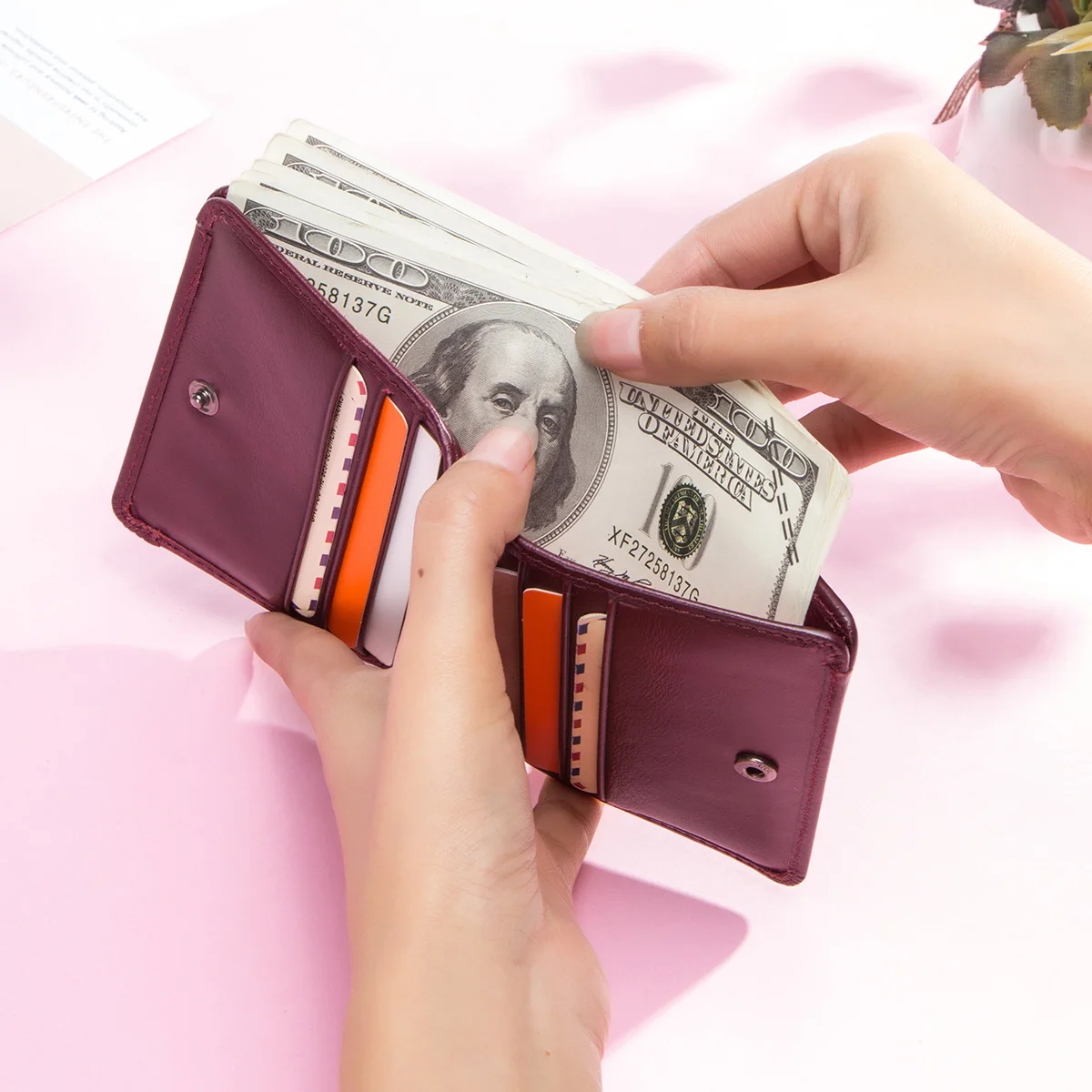 CONTACT'S Women Wallets Card Holder Money Clip Women's Card Wallet Luxury Designer High Quality Female Mini Coin Purse