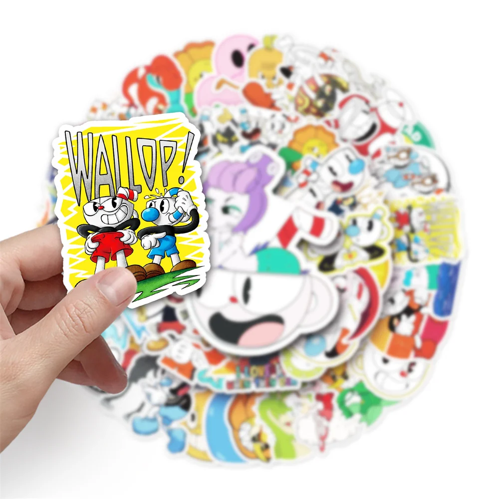 10/30/50 pçs jogo cuphead graffiti adesivos para crianças brinquedos bagagem portátil ipad skate diário presente guitarra adesivos atacado