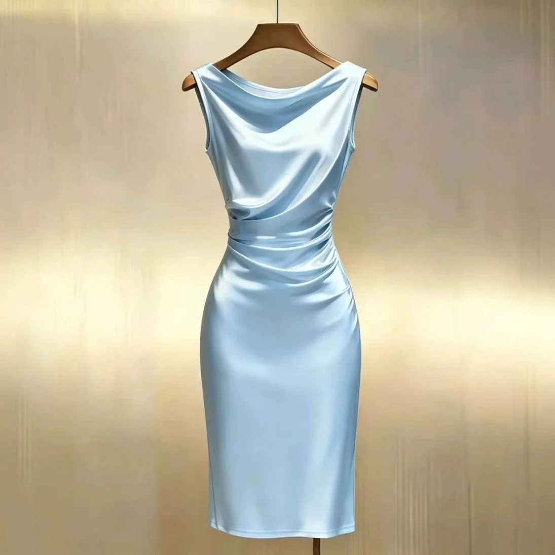 Lady's Pleated Sleeveless Fitted French-Style Elegant and Fashionable Mid-Length Dress