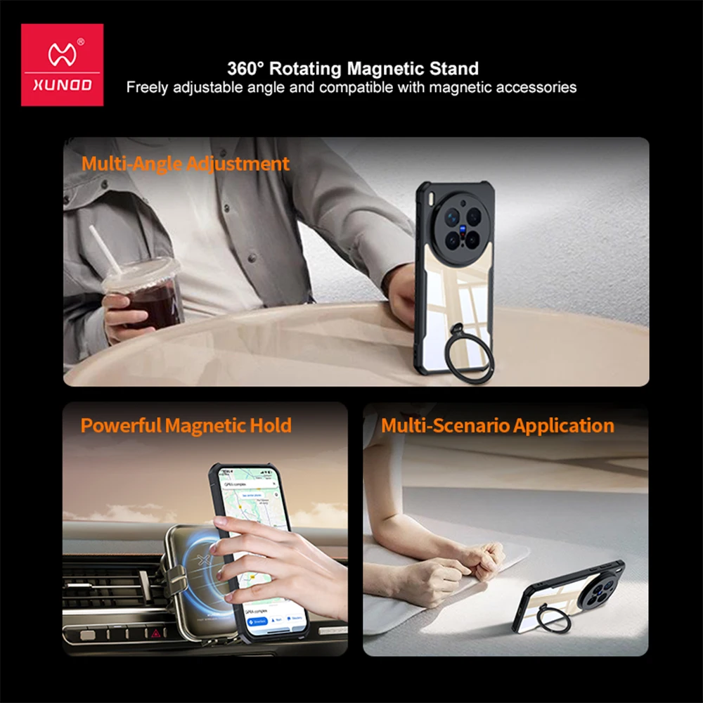 Чехол Xundd для VIVO X300 X300 Pro Ultra, подушка безопасности, чехол с защитой от падения, акрил + TPU, задняя полоска, прозрачный чехол с магнитной подставкой