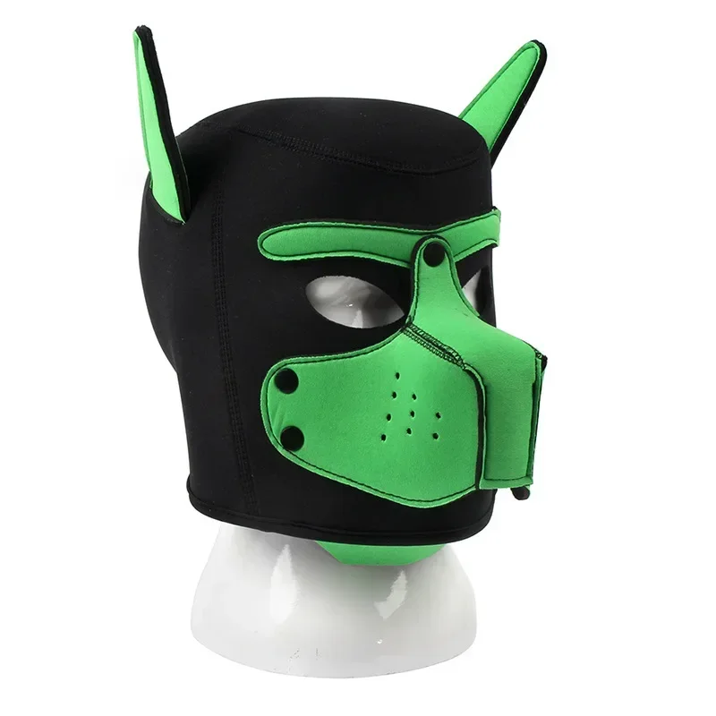Unisex Sexy Costumes of Men Women Latex Open Mouth Hole Dog Headgear Full Face Fetish Mask Hood for Halloween Pupply Play Party