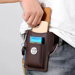 Men Loop Holster Waist Bag Vintage Leather Phone Pouch Bag Multi-compartment Mini Wallet Male PU Solid Color Cellphone Belt Bags