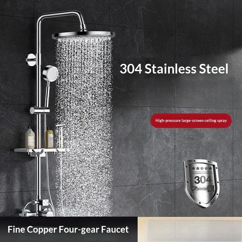

Stainless Steel Shower Set Thermostatic Rain Shower Head High Pressure Bath Kit Home Bathroom Faucets Waterfall Shower Head Set