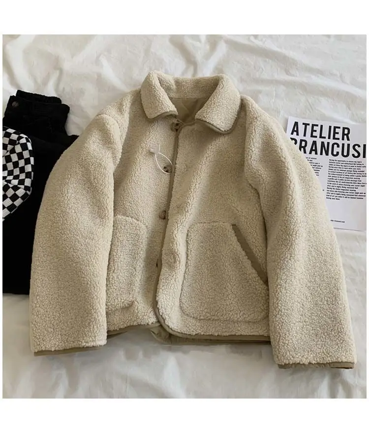 2025 Autumn/Winter New Women's Lambhair Coat Loose Commuter Cotton Jacket