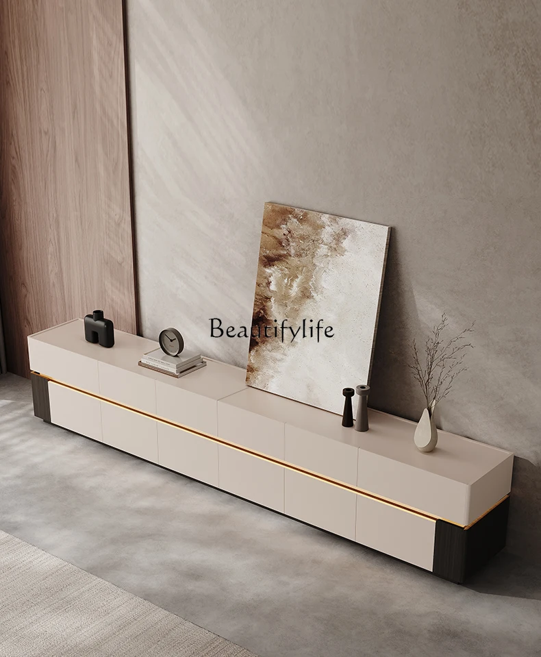 

*Floor-to-ceiling solid wood TV storage locker integrated living room 2025 new Italian light luxury style advanced sense