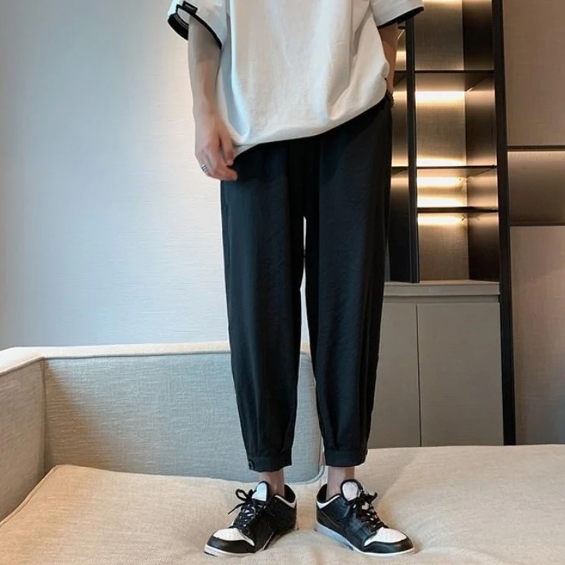 

Summer Baggy Thin Solid Color Male Cropped Trousers Harajuku Fashion Designer Korean Style 2025 Classic Men's Casual Harem Pants