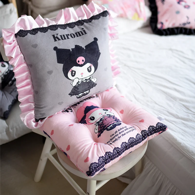 Cute Lolita Style Kuromi My Melody Seat Cushion For Chair Back Cushion Sofa Decorative Pillow Double Sided Printing Cushion Girl