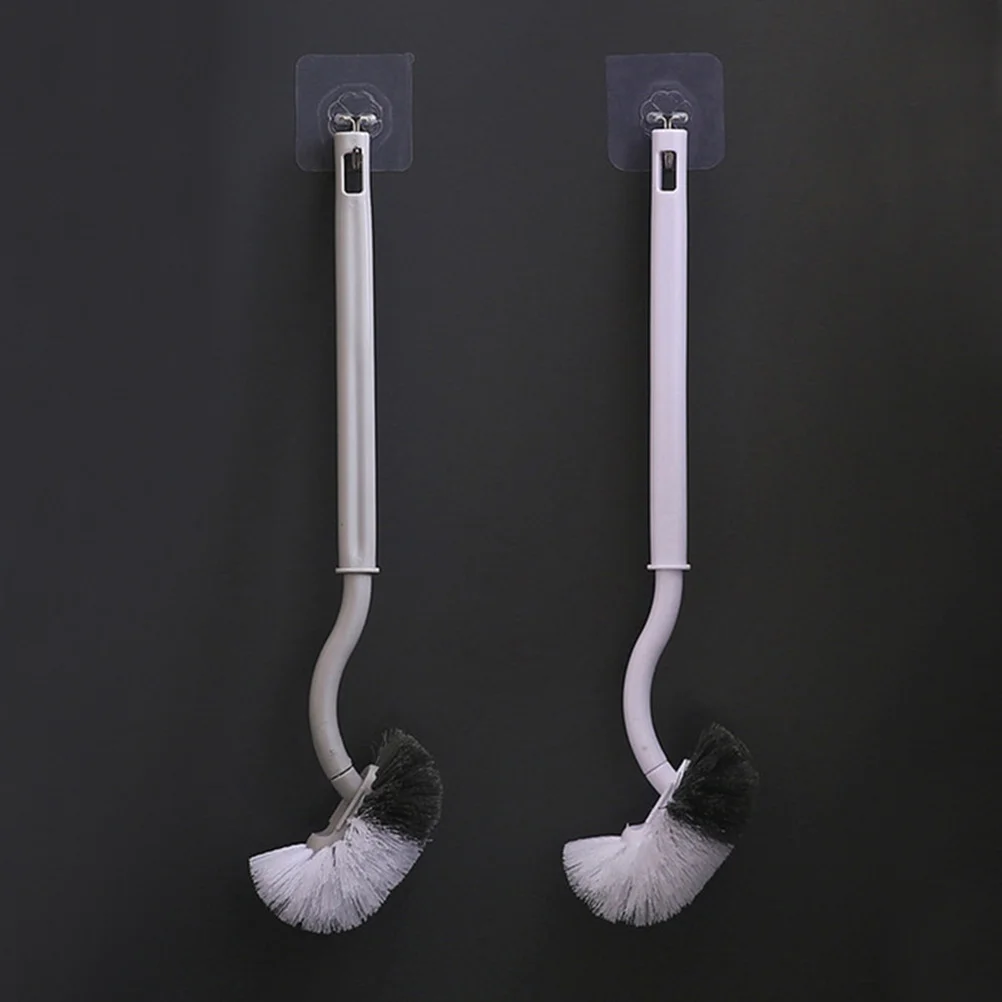 

3Pcs Toilet Brush Long Handle Wall Hanging S-Curved Design No Cleaning Brush for Home Bathroom Hotel Use Grey