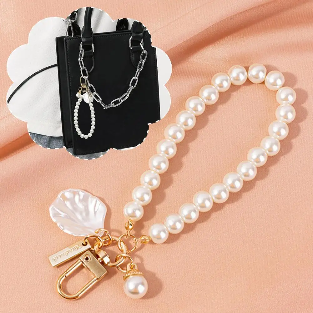 Cute Pearl Keychain Luxury Women Jewelry Shiny Pearl Backpack Charm Phone Car New Bead Pendant Key Accessories Chain Bag Sh A2I0