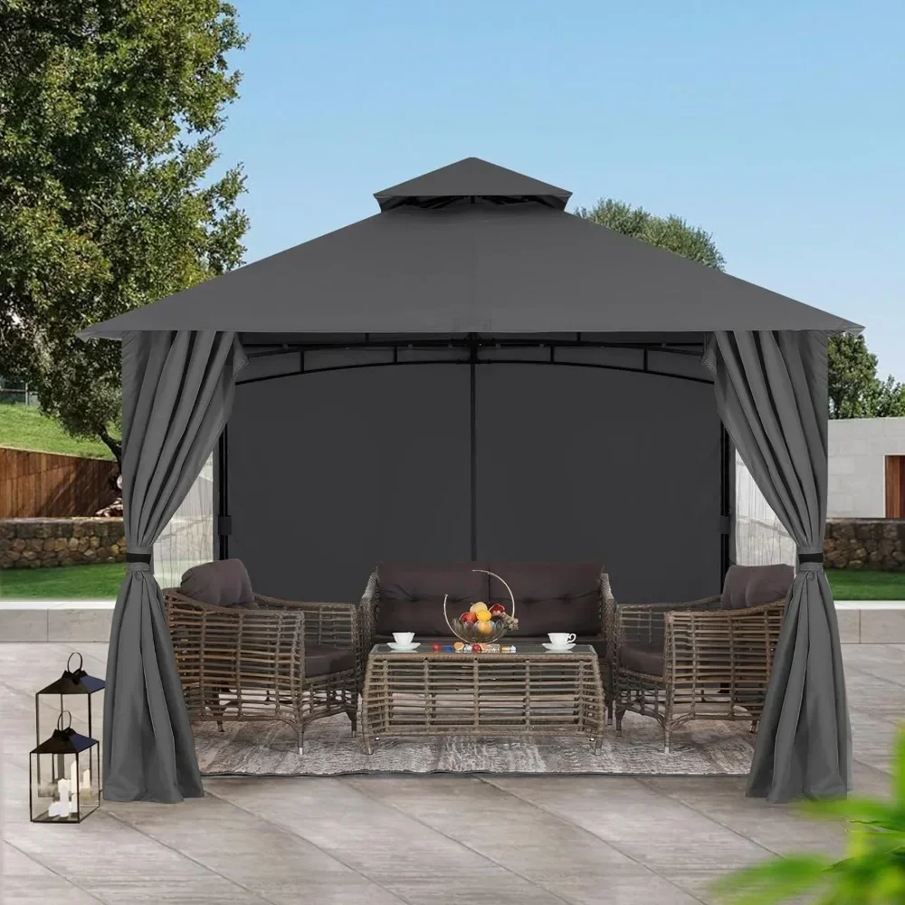 

Patio Gazebo Steel Frame Outdoor Gazebo with Windows Curtains (11x11 Outdoor Waterproof Awning Dark Gray) Folding Canopy Tent