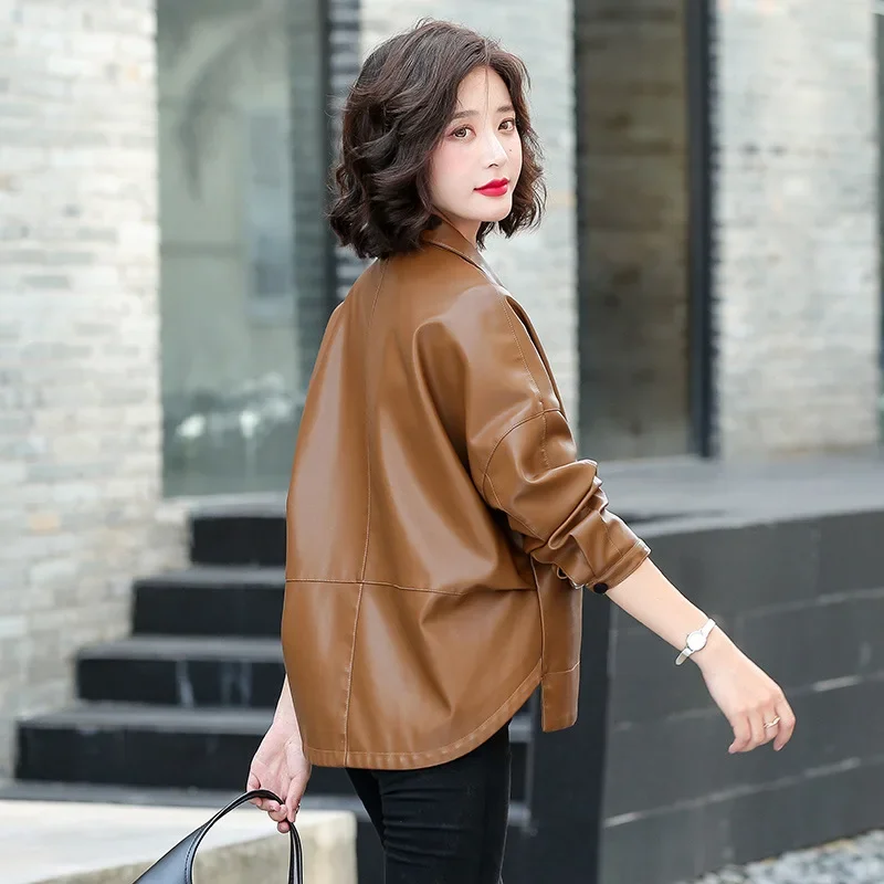 Black Leather Jacket Women Fashion Short Coat Single Breasted Spring Fall Women's Clothing Elegant Leather Coats куртка женская