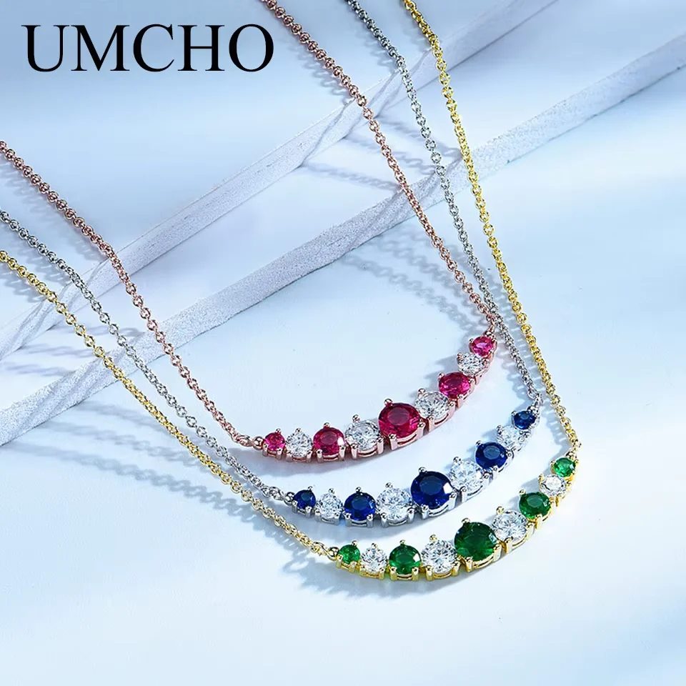 

925 Silver Necklaces Colorful Zircon Necklace Round Plated Gold White Gold Fashion Jewelry