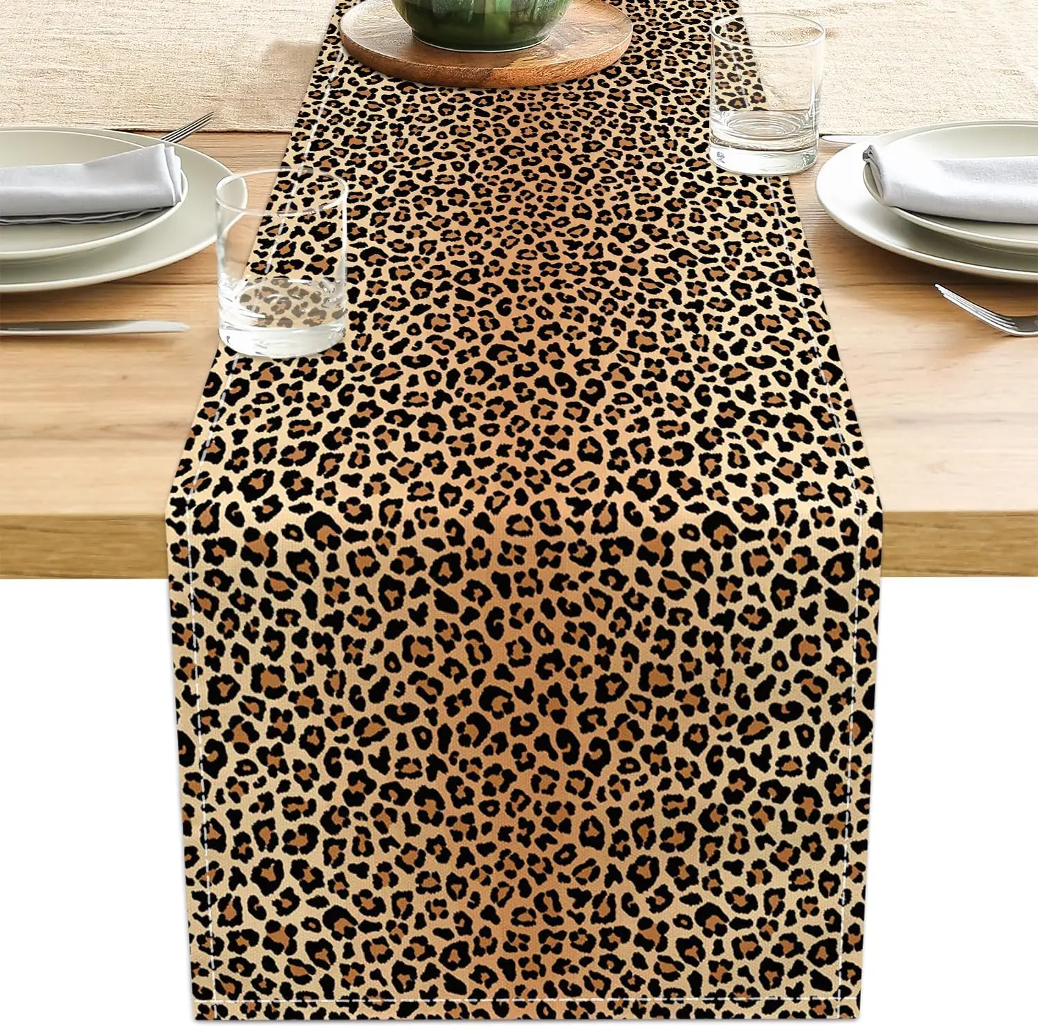 Western Leopard Print Linen Table Runner Holiday Party Decor Reusable Farmhouse Kitchen Dining Table Runner Wedding Decorations