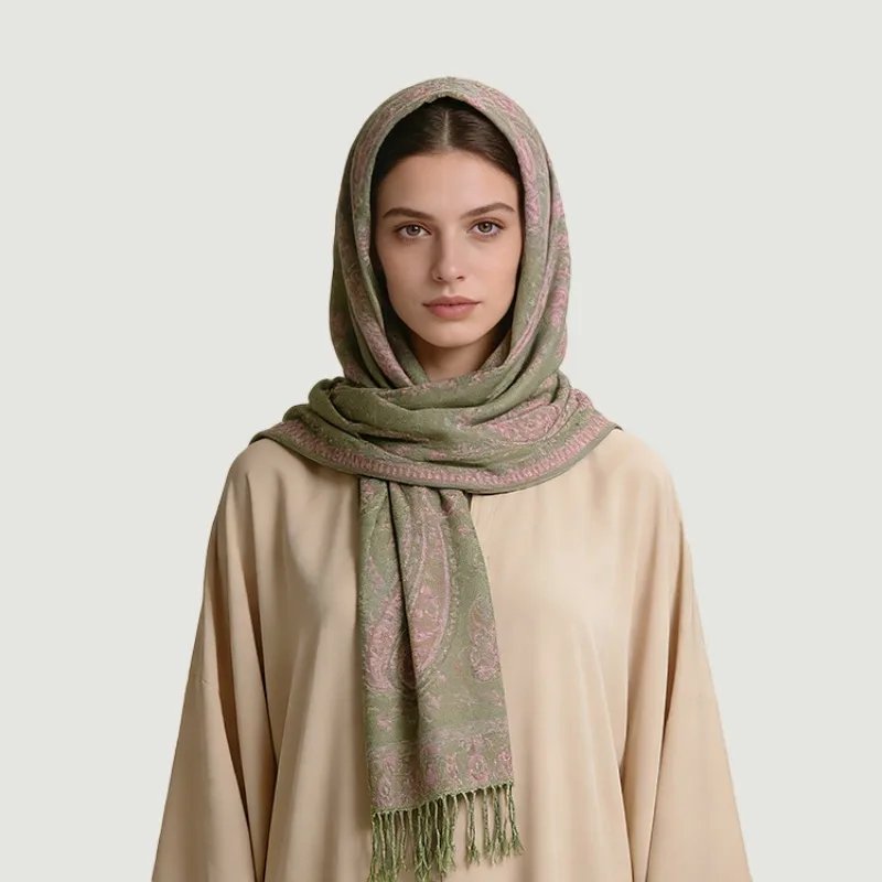 

Ethnic-style classic cashew jacquard fringe tassel scarf for women, trendy travel photography shawl in long length