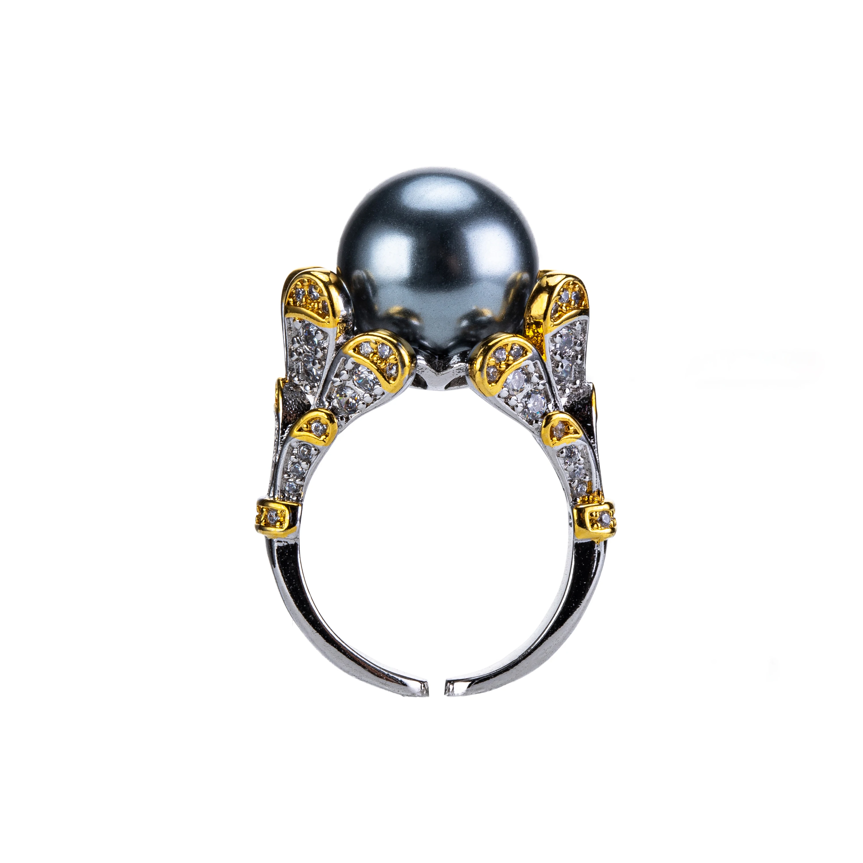 European retro classic style black pearl ring for women adjustable fashion versatile banquet party elegant jewelry