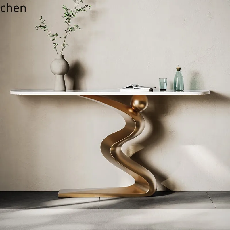 ultra-thin and ultra-narrow entrance table light luxury home rock slab stainless steel art extremely narrow entrance table