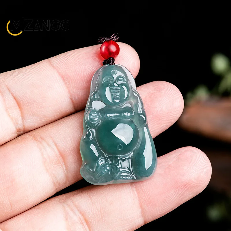 الجاديت الطبيعي السلع المياه الزرقاء مايتريا بوذا الجليد قلادة رائعة أزياء الرجال والنساء محظوظ سحر هدية