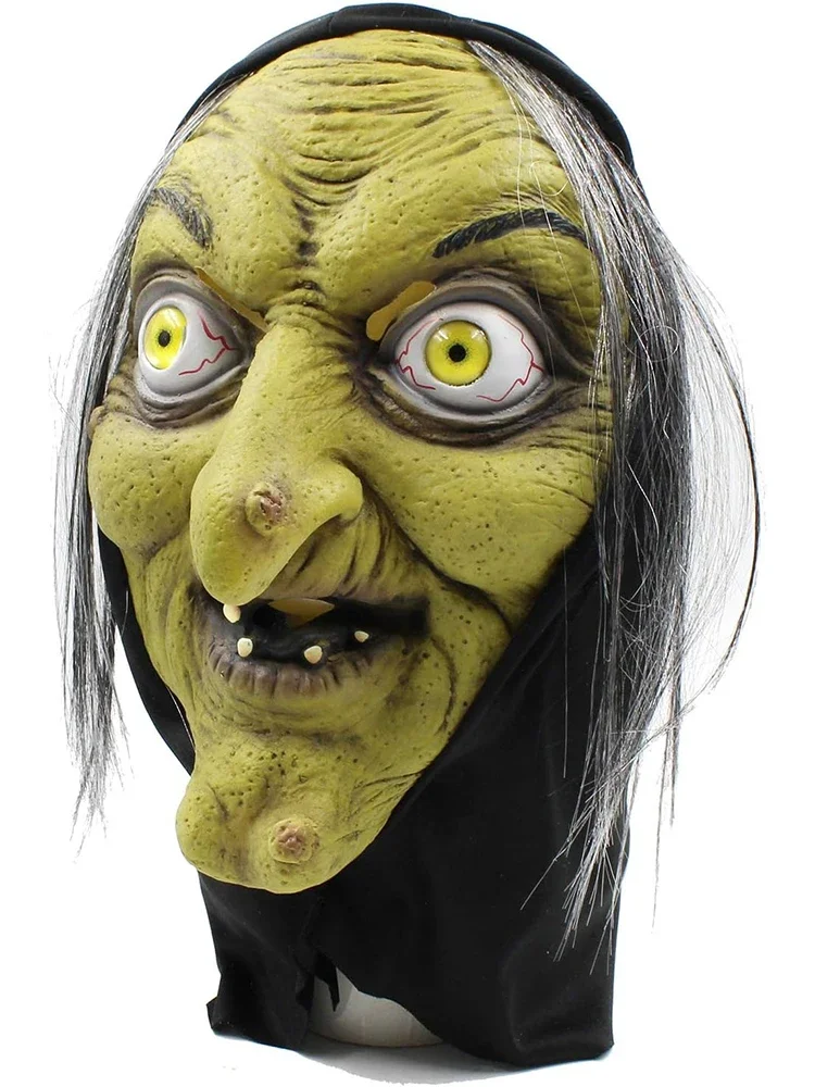 هالوين الرعب قناع الساحرة القديمة مع قبعة تأثيري مخيف مهرج هاج أقنعة اللاتكس الوجه الأخضر كبير الأنف كبار السن النساء زي الدعائم الطرف #4