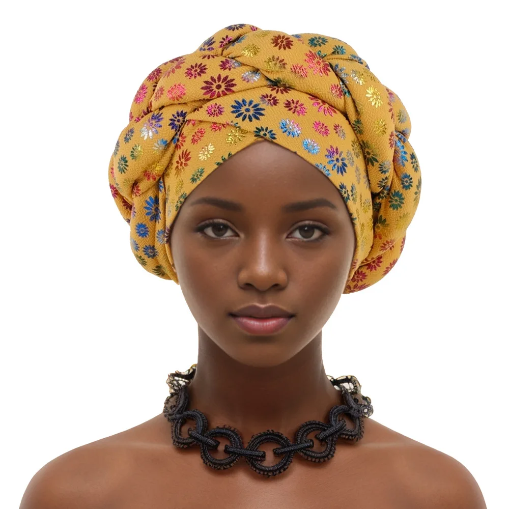 African Headtie Bonnet Hat Turban for Women Muslim Head Wrap Nigerian Scarf Braid Hijab Femme Chemo Caps Cover African Headscarf