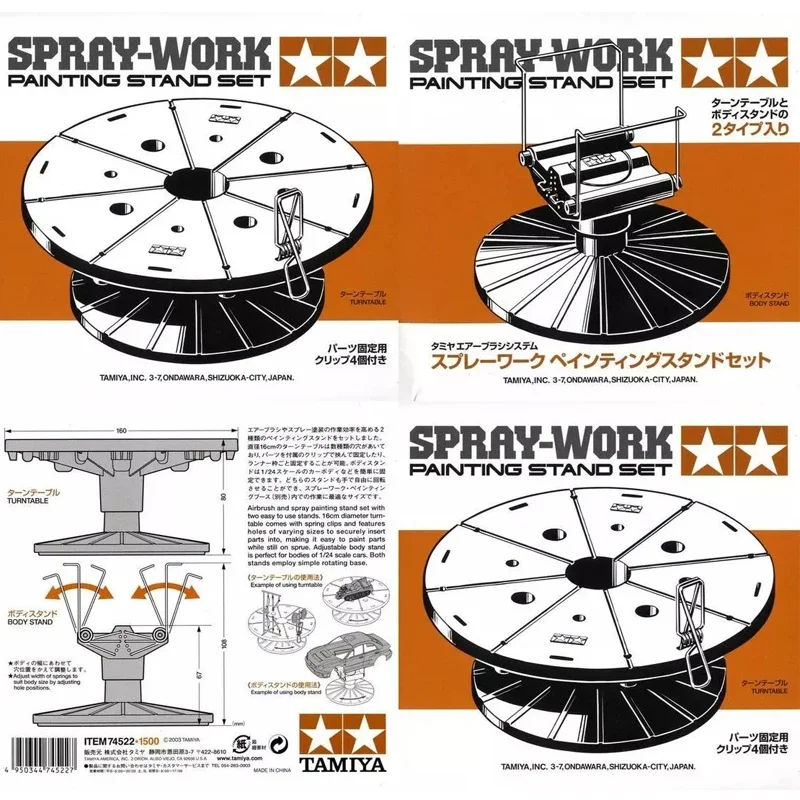 TAMIYA 74522 Spray-Work Painting Stand Set with Spring Clips Rotating Turntable Bracket for 1/24 Scale Model Kits Craft Tools