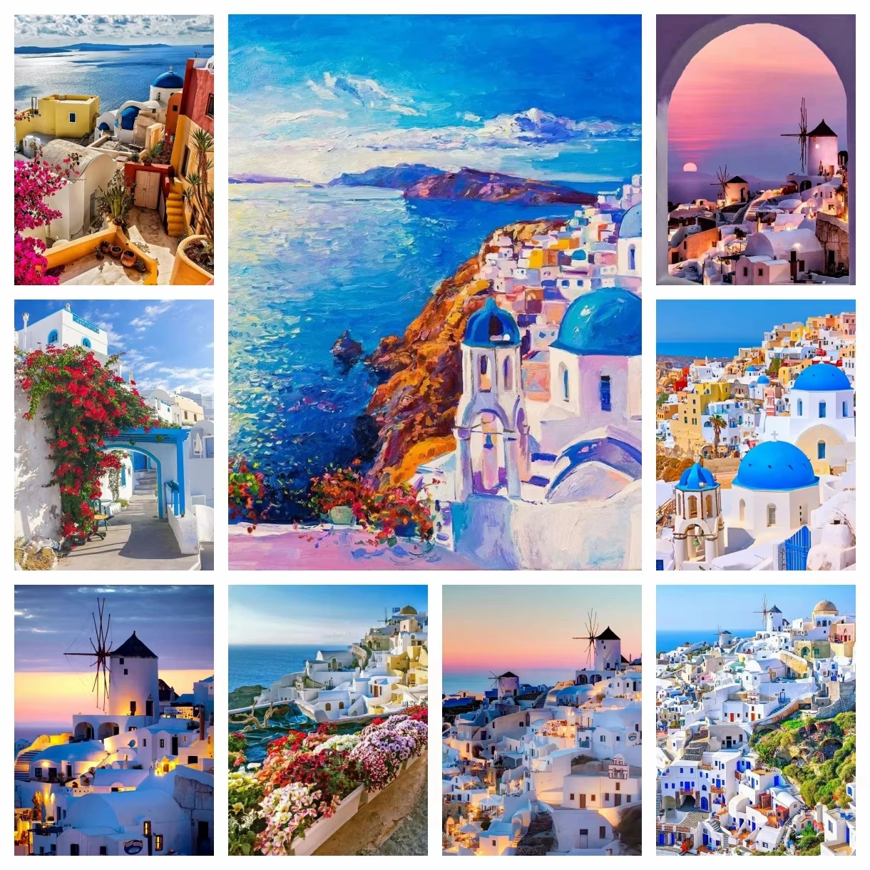 Ölgemälde nach Zahlen Santorini Seelandschaft Malen nach Zahlen auf Leinwand DIY Bilder nach Zahlen Heimdekoration