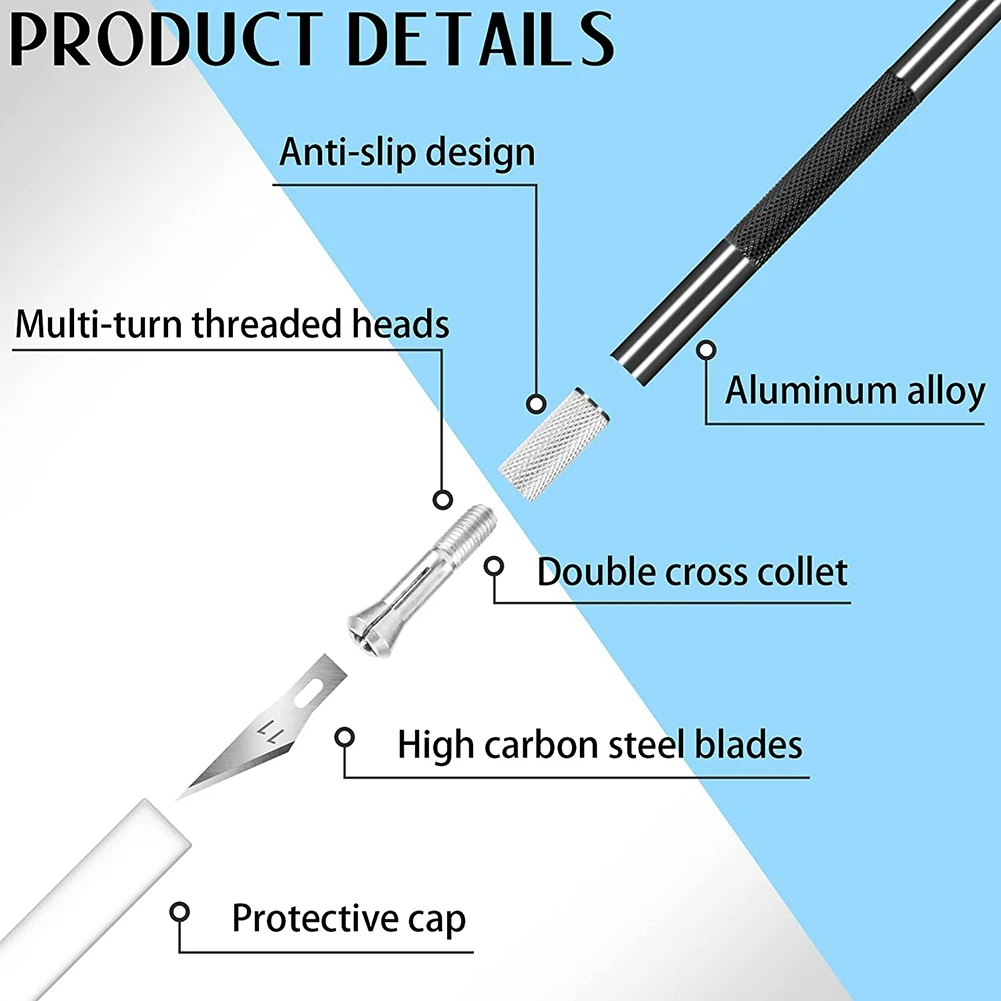 DIYアートワークエンカービングナイフセット、ナイフの精度クラフト、ブレード付きホビー、定規、64個