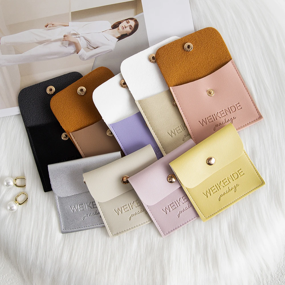 

8x8cm Packaging Pouch PU Leather Jewelry Bags Ring Earrings Storange Envelope Sanp Bag Custom Logo Wedding Anniversary Gift Sack