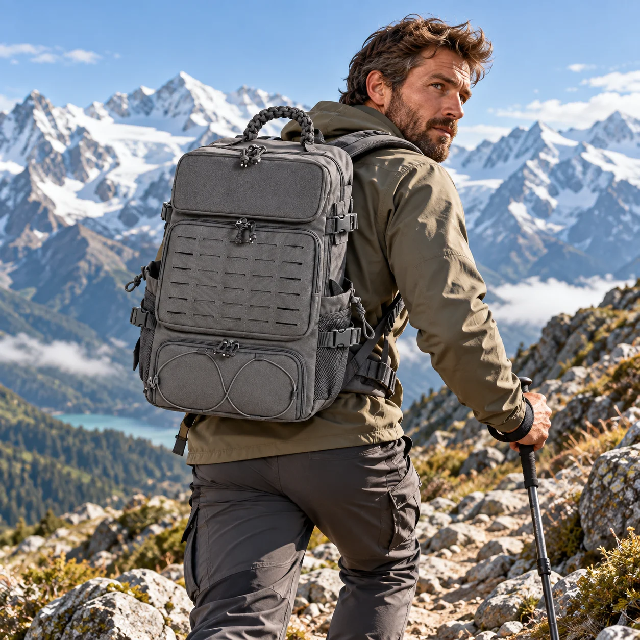 Tactical Backpack 35L MOLLE System Waterproof Outdoor Hiking Camping Travel Rucksack with Shoe Compartment for Men Women