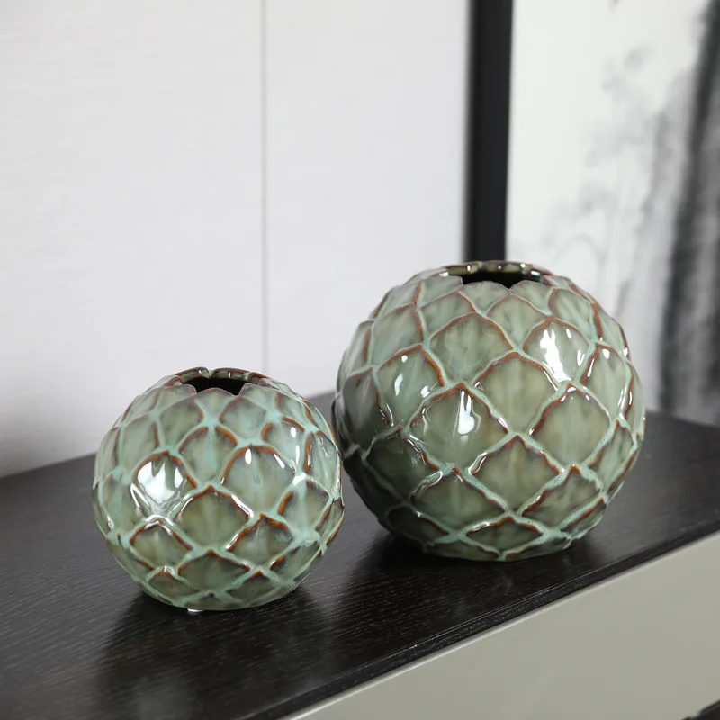 New Chinese style ceramic vase ornament, living room entrance cabinet flower arrangement dried flower home creative soft decorat