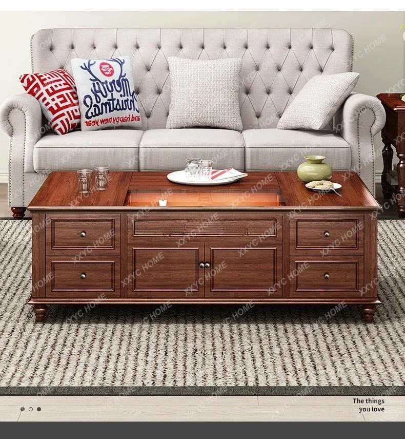 L Style Solid Wood Automatic Lifting Glass Display Coffee Table with Light and Watering Function