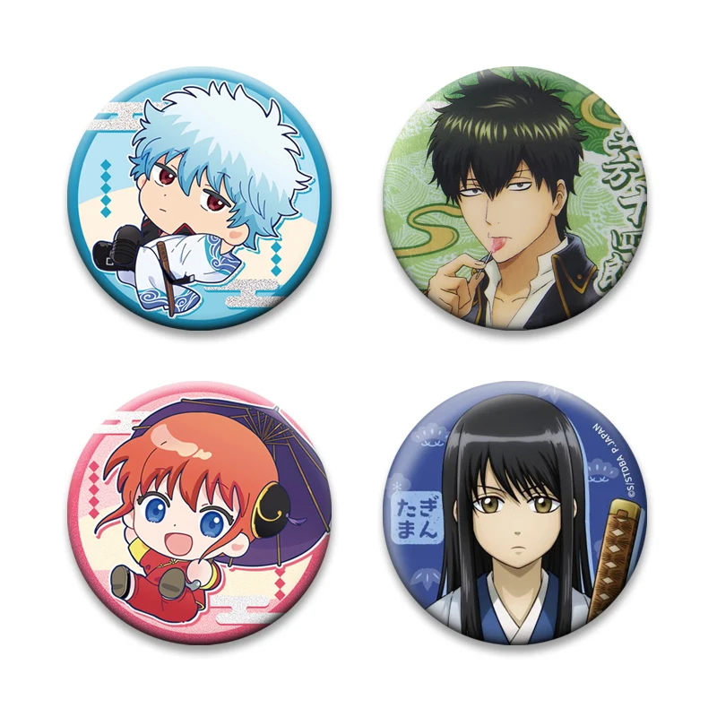 Round Anime Gintama Pin Sakata Gintoki,Kagura,leader,Sadaharu Brooches Cartoon Cosplay Badge on Backpack Jewelry Accessorie Gift