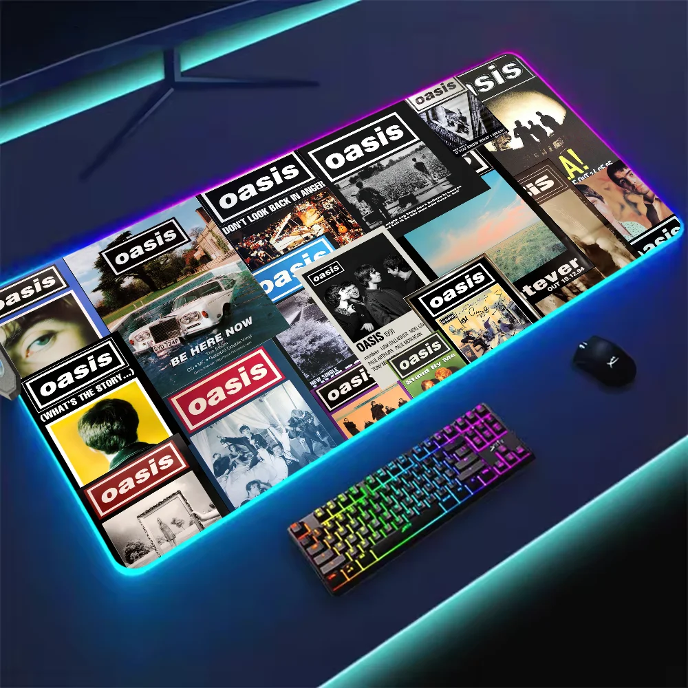 Rock Band O-Oasis Definitely Maybe For Rgb Mouse Pad Xxl Steelseries Laptop Mat Gaming Mousepad Backlit Keyboard Girl Table Pads